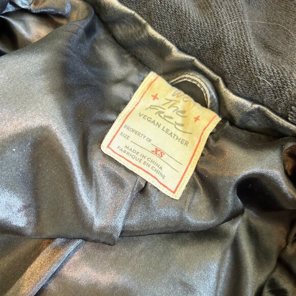 Free People Vegan Leather Jacket, black with fabric hood - Picture 3 of 4